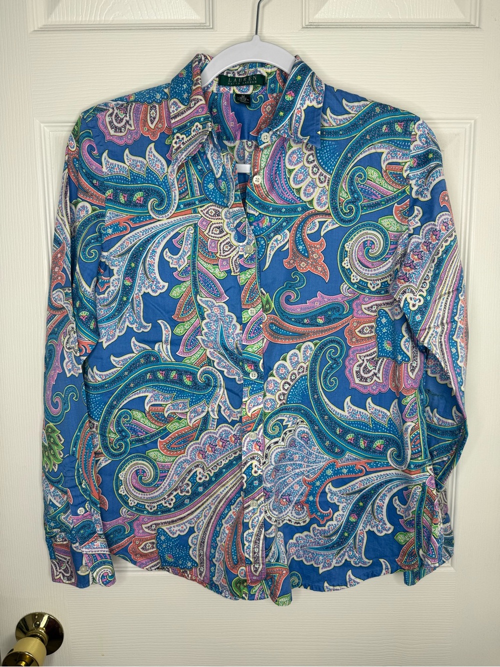 Lauren Ralph Lauren Colorful Paisley Button Down Shirt 100% Cotton Size M